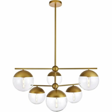 CLING Eclipse 6 Lights Pendant Ceiling Light with Clear Glass, Brass CL2219248